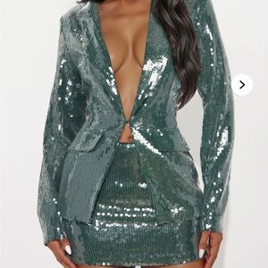 NWT FASHION NOVA Hailey Sequin Blazer Mini Skirt Set